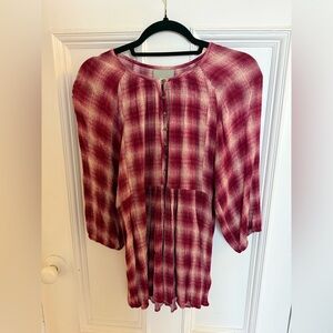 Maeve Women’s Red Plaid Button-Front Boho Top, Size Small.